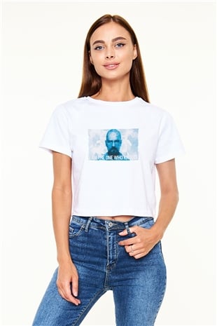 Unisex Heisenberg - Breaking Bad Baskılı Beyaz Crop Top Tişört