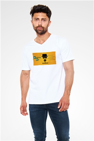 Unisex Heisenberg - Breaking Bad Baskılı Beyaz V Yaka Tshirt