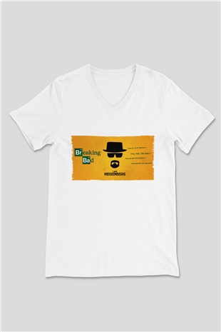 Unisex Heisenberg - Breaking Bad Baskılı Beyaz V Yaka Tshirt