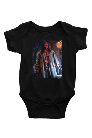 Unisex Hellboy Baskılı Siyah Bebek Body - Zıbın