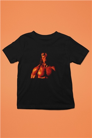 Unisex Hellboy Baskılı Siyah Çocuk T-Shirt
