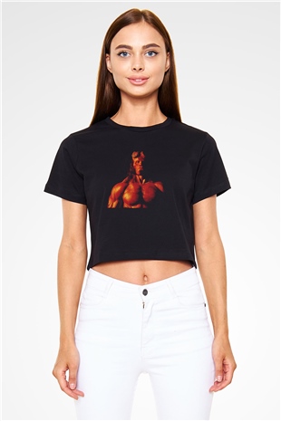 Unisex Hellboy Baskılı Siyah Crop Top T-shirt