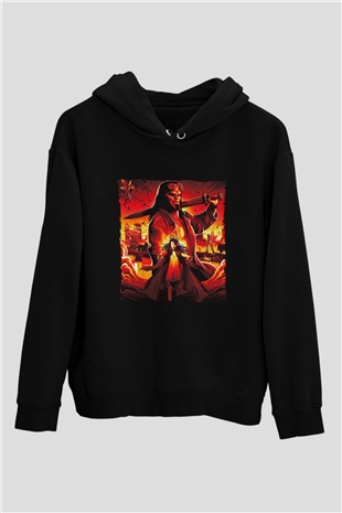 Unisex Hellboy Baskılı Siyah Unisex Kapüşonlu Sweatshirt