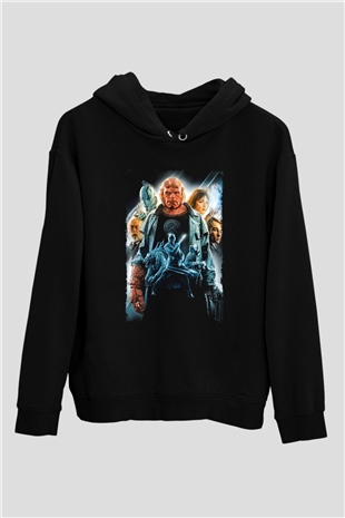 Unisex Hellboy Baskılı Siyah Unisex Kapüşonlu Sweatshirt