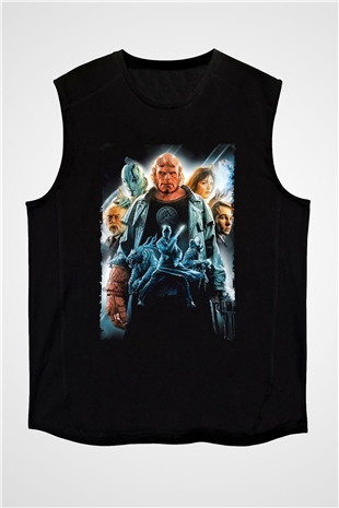 Unisex Hellboy Baskılı Siyah Unisex Kolsuz Tişört