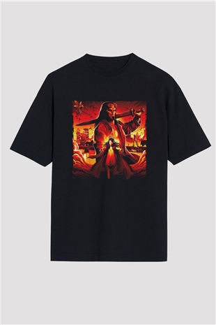 Unisex Hellboy Baskılı Siyah Unisex Oversize T-shirt