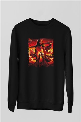 Unisex Hellboy Baskılı Siyah Unisex Sweatshirt
