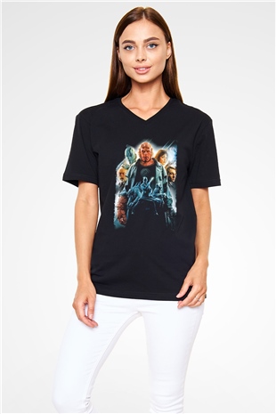 Unisex Hellboy Baskılı Siyah Unisex V Yaka Tişört