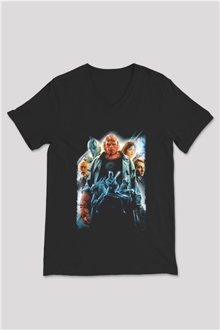 Unisex Hellboy Baskılı Siyah Unisex V Yaka Tişört