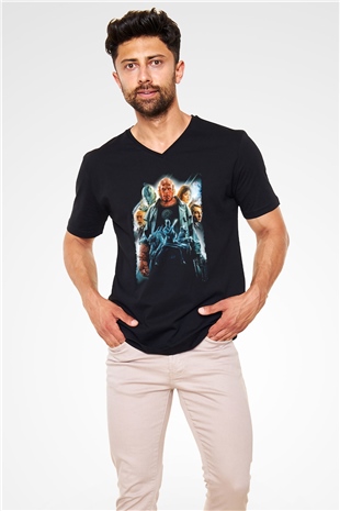 Unisex Hellboy Baskılı Siyah Unisex V Yaka Tişört
