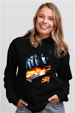 Unisex Hızlı ve Öfkeli 5 Rio Soygunu (Fast Five) Baskılı Siyah Kapüşonlu Sweatshirt