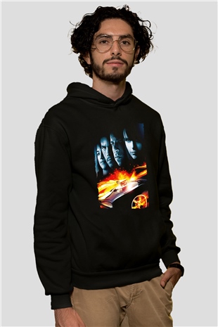 Unisex Hızlı ve Öfkeli 5 Rio Soygunu (Fast Five) Baskılı Siyah Kapüşonlu Sweatshirt