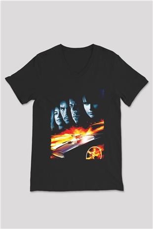 Unisex Hızlı ve Öfkeli 5 Rio Soygunu (Fast Five) Baskılı Siyah V Yaka Tshirt