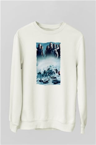 Unisex Hızlı ve Öfkeli 8 (The Fate of the Furious) Baskılı Beyaz Sweatshirt