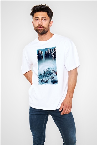 Unisex Hızlı ve Öfkeli 8 (The Fate of the Furious) Baskılı Beyaz Oversize Oversize T-shirt