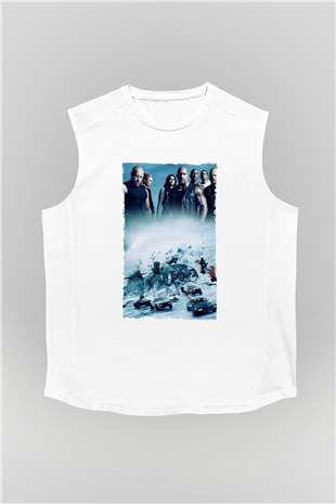 Unisex Hızlı ve Öfkeli 8 (The Fate of the Furious) Baskılı Beyaz Kolsuz Tshirt