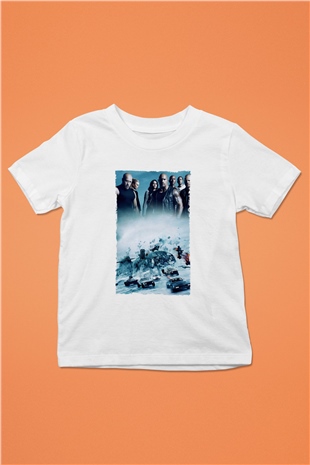 Unisex Hızlı ve Öfkeli 8 (The Fate of the Furious) Baskılı Beyaz Çocuk Tshirt
