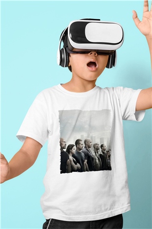 Unisex Hızlı ve Öfkeli Baskılı Beyaz Çocuk Tshirt
