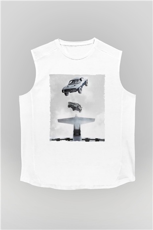 Unisex Hızlı ve Öfkeli Baskılı Beyaz Kolsuz Tshirt