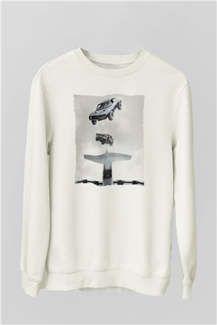 Unisex Hızlı ve Öfkeli Baskılı Beyaz Sweatshirt