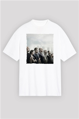 Unisex Hızlı ve Öfkeli Baskılı Beyaz Oversize T-shirt