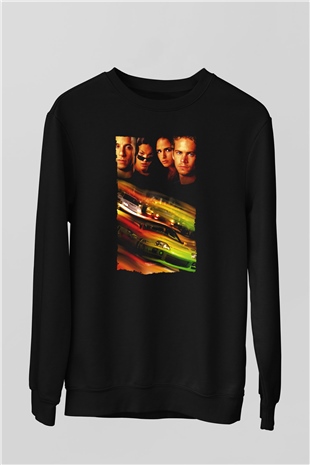Unisex Hızlı ve Öfkeli (Fast & Furious) Baskılı Siyah Unisex Sweatshirt