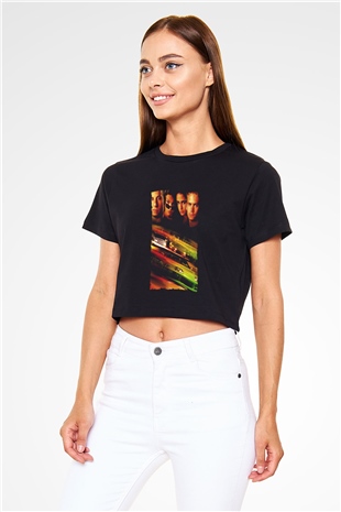 Unisex Hızlı ve Öfkeli (Fast & Furious) Baskılı Siyah Unisex Crop Top Tişört