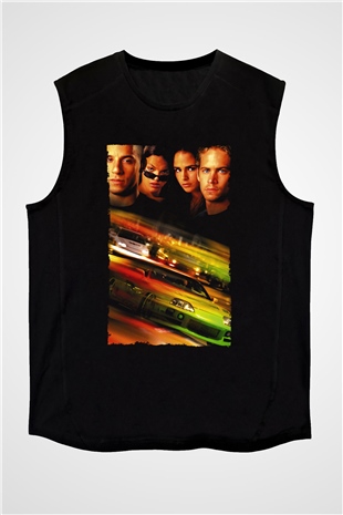 Unisex Hızlı ve Öfkeli (Fast & Furious) Baskılı Siyah Unisex Kolsuz Tişört