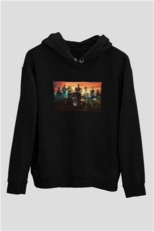 Unisex Hızlı ve Öfkeli (Fast & Furious) Baskılı Siyah Kapüşonlu Sweatshirt