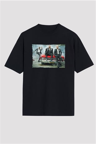 Unisex Hızlı ve Öfkeli Hobbs ve Shaw (Hobbs & Shaw) Baskılı Siyah Oversize T-shirt