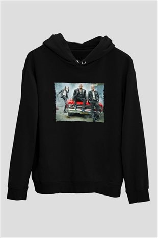 Unisex Hızlı ve Öfkeli Hobbs ve Shaw (Hobbs & Shaw) Baskılı Siyah Kapüşonlu Sweatshirt