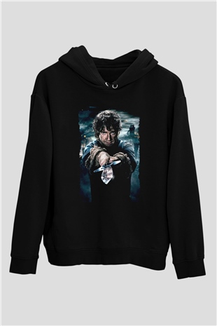 Unisex Hobbit Beş Ordunun Savaşı (The Hobbit The Battle of the Five Armies) Baskılı Siyah Kapüşonlu Sweatshirt