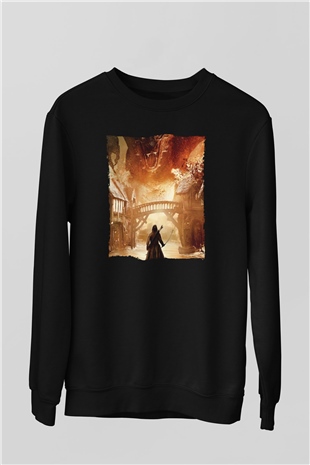 Unisex Hobbit Beş Ordunun Savaşı (The Hobbit The Battle of the Five Armies) Baskılı Siyah Unisex Sweatshirt