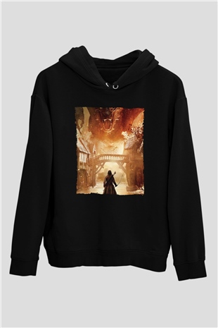 Unisex Hobbit Beş Ordunun Savaşı (The Hobbit The Battle of the Five Armies) Baskılı Siyah Unisex Kapüşonlu Sweatshirt