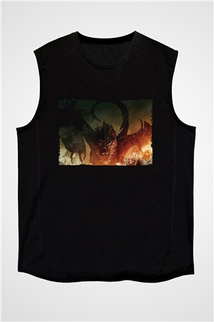 Unisex Hobbit Beş Ordunun Savaşı (The Hobbit The Battle of the Five Armies) Baskılı Siyah Kolsuz T-shirt