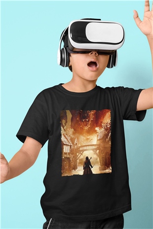 Unisex Hobbit Beş Ordunun Savaşı (The Hobbit The Battle of the Five Armies) Baskılı Siyah Çocuk Unisex Tshirt
