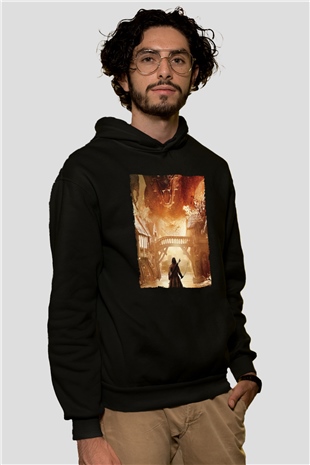 Unisex Hobbit Beş Ordunun Savaşı (The Hobbit The Battle of the Five Armies) Baskılı Siyah Unisex Kapüşonlu Sweatshirt
