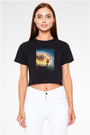 Unisex Hugo Baskılı Siyah Crop Top Tshirt