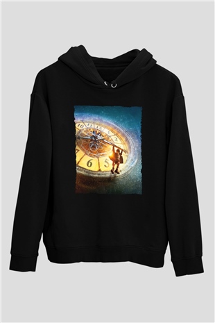 Unisex Hugo Baskılı Siyah Kapüşonlu Sweatshirt