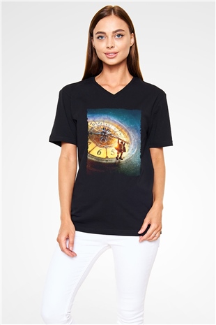 Unisex Hugo Baskılı Siyah V Yaka Tshirt