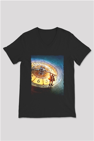 Unisex Hugo Baskılı Siyah V Yaka Tshirt