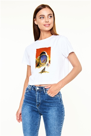 Unisex Hükmedenler - Capricorn Baskılı Beyaz Crop Top Tshirt