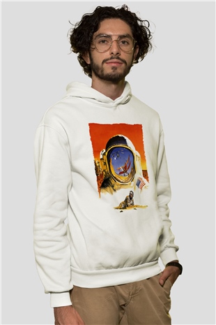 Unisex Hükmedenler - Capricorn Baskılı Beyaz Kapüşonlu Sweatshirt
