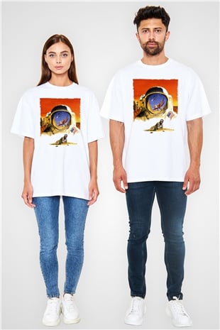 Unisex Hükmedenler - Capricorn Baskılı Beyaz Oversize Oversize T-shirt