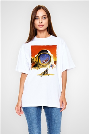 Unisex Hükmedenler - Capricorn Baskılı Beyaz Oversize Oversize T-shirt
