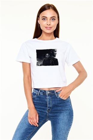 Unisex İkizler Projesi (Gemini Man) Baskılı Beyaz Crop Top Tişört