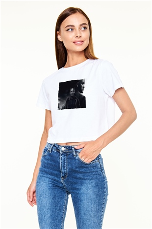 Unisex İkizler Projesi (Gemini Man) Baskılı Beyaz Crop Top Tişört