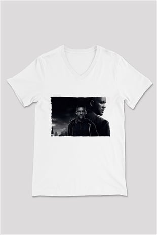 Unisex İkizler Projesi (Gemini Man) Baskılı Beyaz V Yaka Tişört