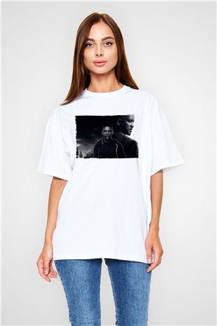 Unisex İkizler Projesi (Gemini Man) Baskılı Beyaz Oversize Tişört