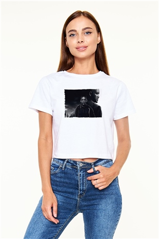 Unisex İkizler Projesi (Gemini Man) Baskılı Beyaz Crop Top Tişört